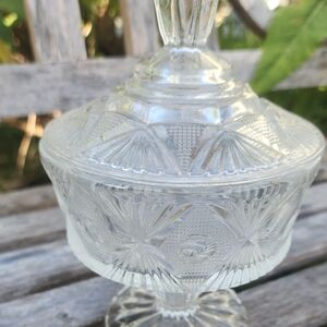 Pressed Glass Covered Candy Dish - Clear Glass